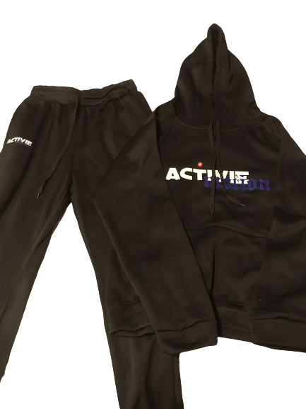 Active Motion trackie black and white blue graphic (not esmetic)